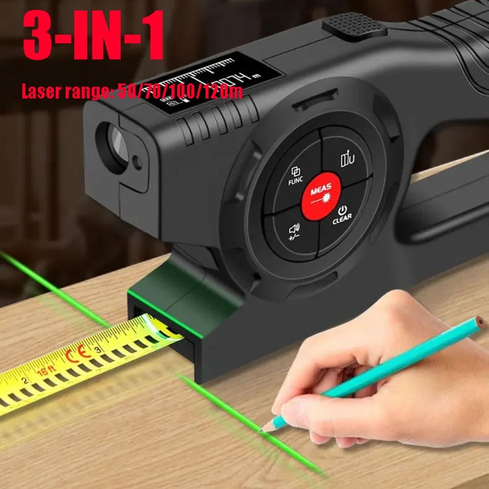 Industrial Laser Tape Measure - Mètre à ruban laser 3-en-1 rétractable